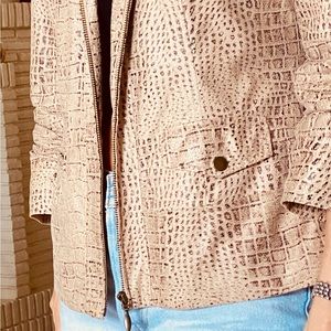 CHICO’S snake print, imitation leather zip up jacket.